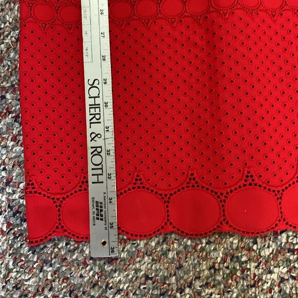 Julia Jordan Red Black Eyelet Elbow Sleeve Knee Length Bodycon Dress Size 4 - Picture 12 of 14